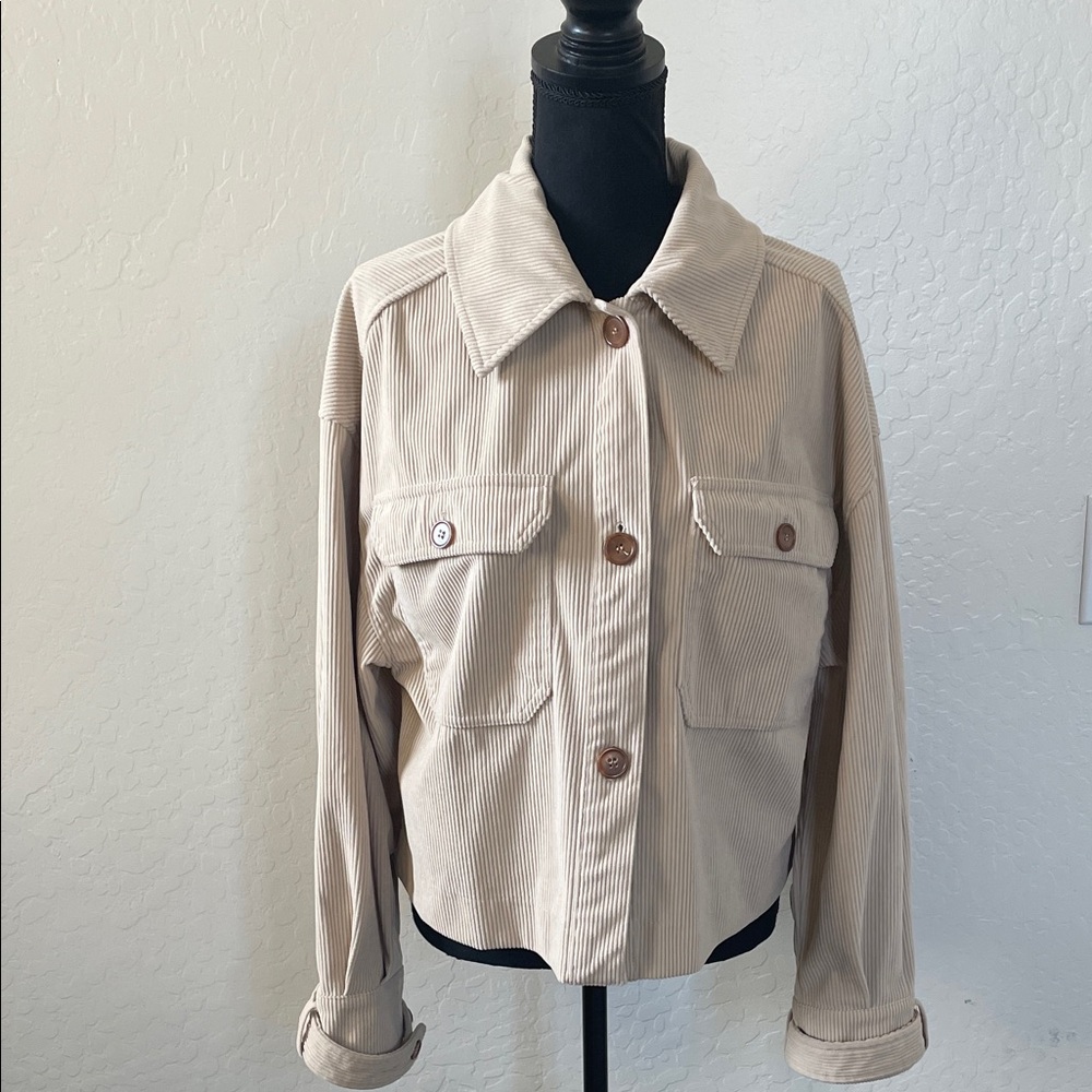 Avec Les Filles Cream Corduroy Utility Jacket